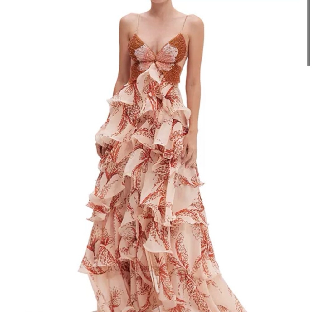 PatBO Peach and Cream Ruffle Maxi Dress